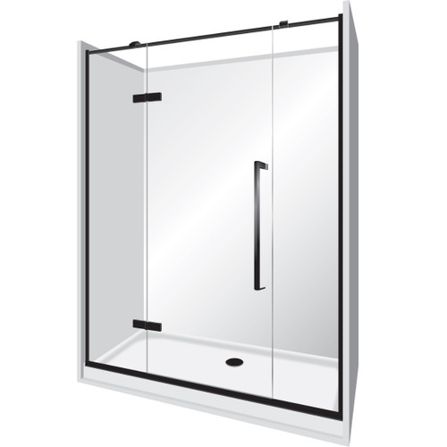 Edge Frameless Alcove Shower Enclosure Flat Wall Pivot Door 900 x 1500 x 900mm x 2m High Black