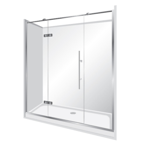 Edge Frameless Alcove Shower Enclosure Flat Wall 900 x 1700 x 900mm x 2m High Silver