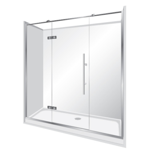 Edge Frameless Alcove Shower Enclosure Flat Wall 900 x 1800 x 900mm x 2m High Silver