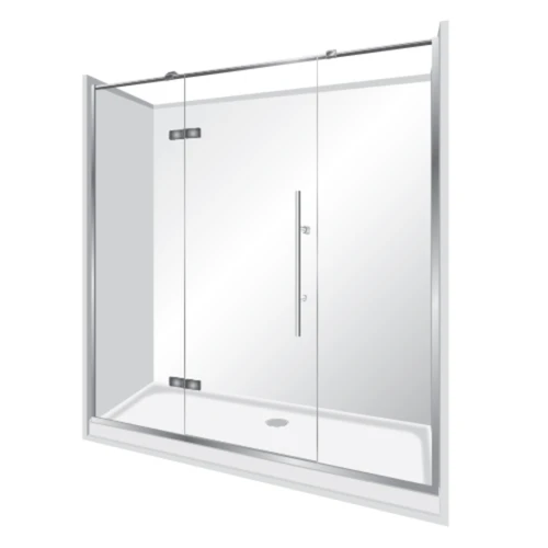 Edge Frameless Alcove Shower Enclosure Flat Wall 900 x 1800 x 900mm x 2m High Silver