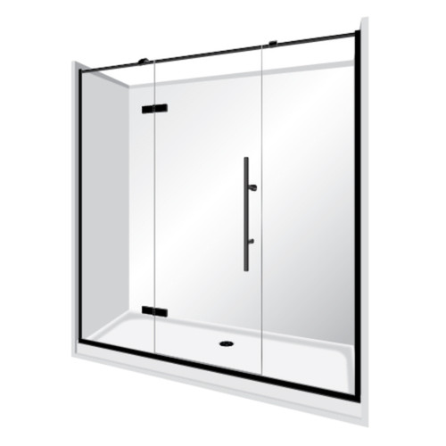 Edge Frameless Shower Enclosure Flat Wall 900 x 1800 x 900mm x 2m High Black