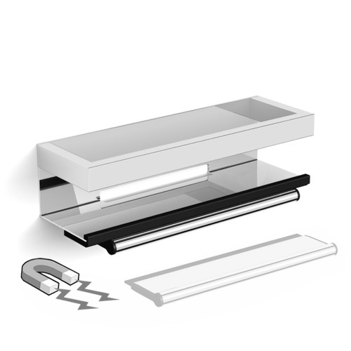 Edge Square Magnetic Shower Shelf And Rail With Wiper Chrome