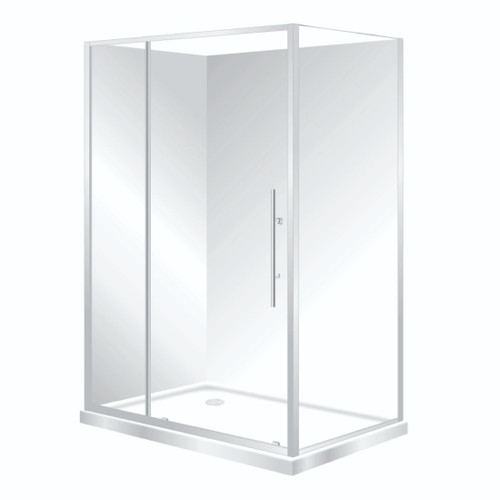 Symphony Aquero Corner Shower Set LH Flat Wall Sliding Door 1200 x 800mm White S12X8AQSLHWHFWZ