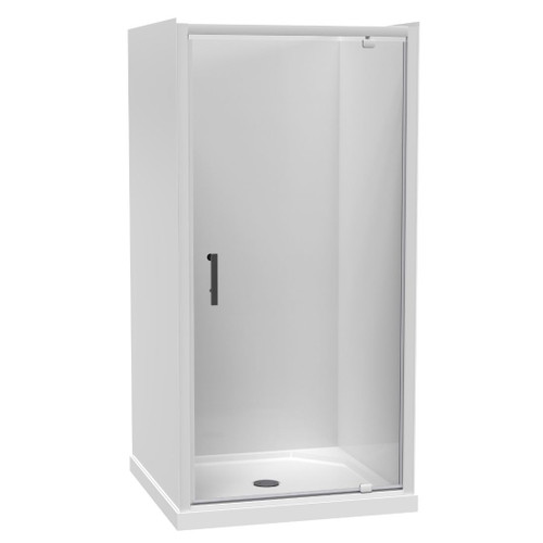Pacific Shower Enclosure Kit 1000 x 1000mm 3 Sided Flat Wall Pivot Door White Centre Waste