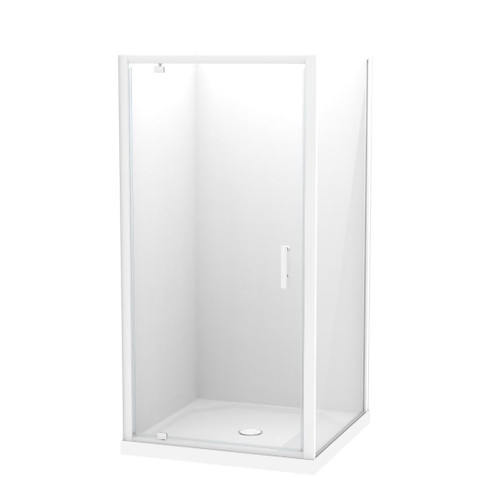 Pacific Shower Enclosure Kit 1000 x 1000mm 2 Sided Flat Wall Pivot Door White Centre Waste