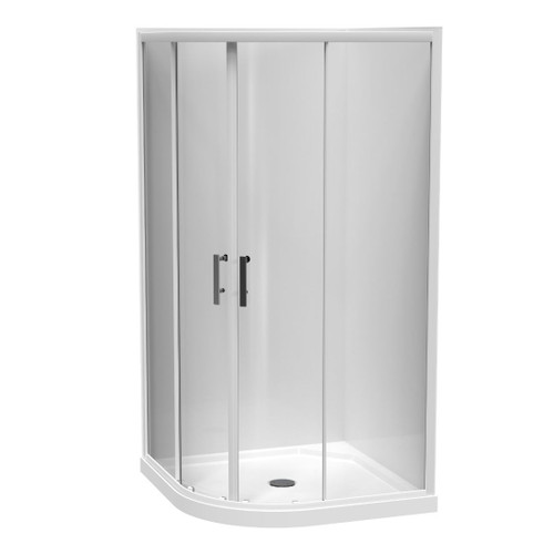 Pacific Shower Enclosure Kit 1000 x 1000mm Round 2 Sided Flat Wall Sliding Door White Centre Waste