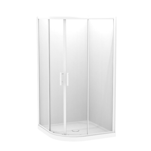 Pacific Shower Enclosure Kit 1000 x 1000mm Round 2 Sided Flat Wall Sliding Door White Centre Waste