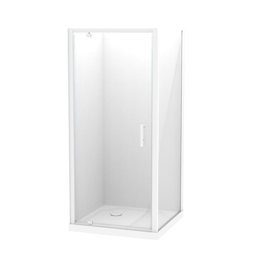 Pacific Shower Enclosure Kit 900 x 900mm 2 Sided Flat Wall Pivot Door White Corner Waste