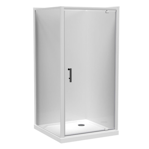 Pacific Shower Enclosure Kit 1000 x 1000mm 2 Sided Flat Wall Pivot Door White Corner Waste