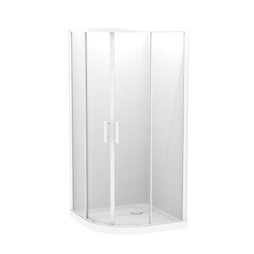 Pacific Shower Enclosure Kit 900 x 900mm Round 2 Sided Flat Wall Sliding Door White Corner Waste