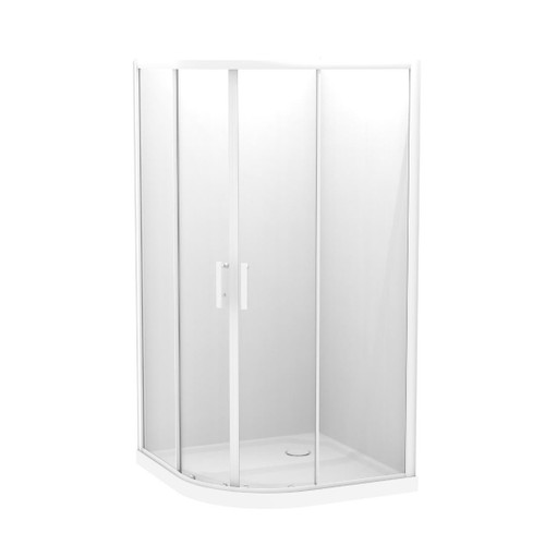 Pacific Shower Enclosure Kit 1000 x 1000mm Round 2 Sided Flat Wall Sliding Door White Corner Waste