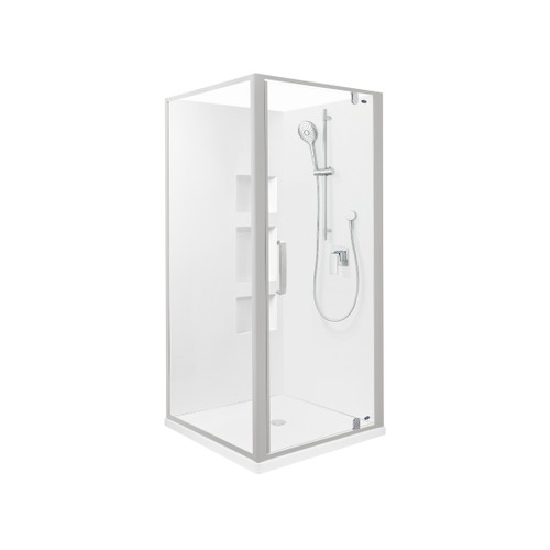 Ruby II Square Shower 900 x 900mm Side Recessed Wall Centre Waste Satin Silver 702313A-CRW-SS