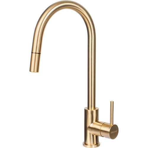 Aurora Kitchen Mixer AM017 Brass PVD Stainless Steel Gooseneck Pullout WBP913017