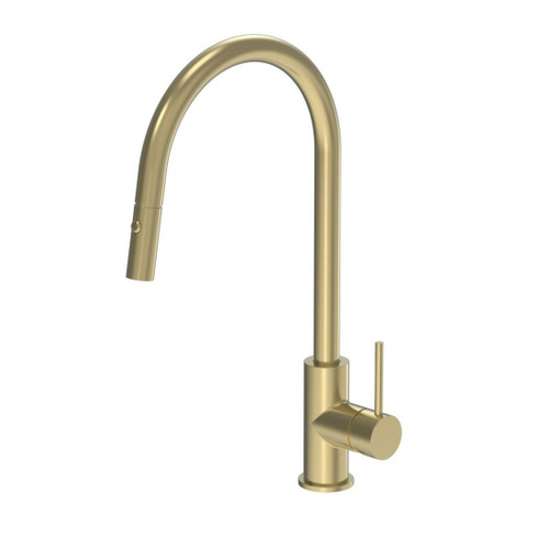 Tube Kitchen Mixer With Pull Out Spray Brushed Brass
