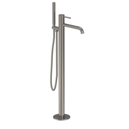 Tube Floor Mount Bath Filler With Hand Shower Brushed Nickel