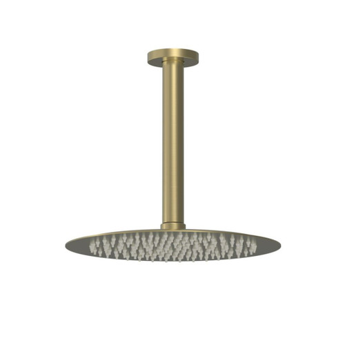 Tube Round Ceiling Mount Rainhead 250mm Brushed Brass