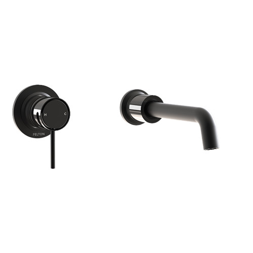 Tate Wall Mounted Basin/Bath Mixer 180mm Black/Gloss Black