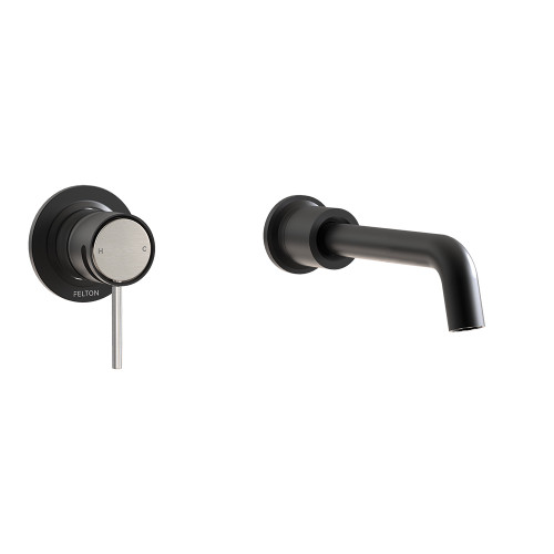 Tate Wall Mounted Basin/Bath Mixer 180mm Black/Brushed Stainless