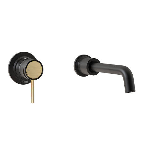 Tate Wall Mounted Basin/Bath Mixer 180mm Black/Brushed Gold