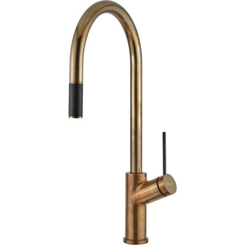 Vilo Goose Neck Pull Out Mixer Natural Brass