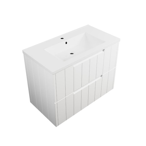 Camden Wall Hung Vanity 2 Drawer 850mm Ceramic Matte White