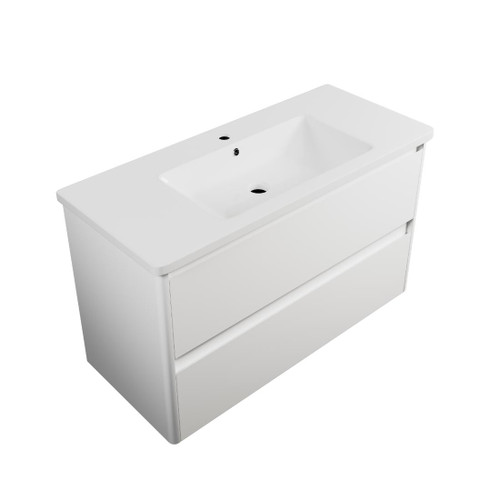 Crawford Wall Hung Vanity 2 Drawer 1050mm Ceramic Top Matte White