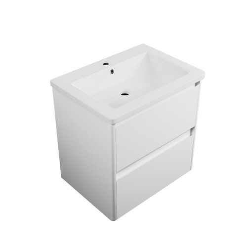 Crawford Wall Hung Vanity 2 Drawer 600mm Ceramic Top Matte White