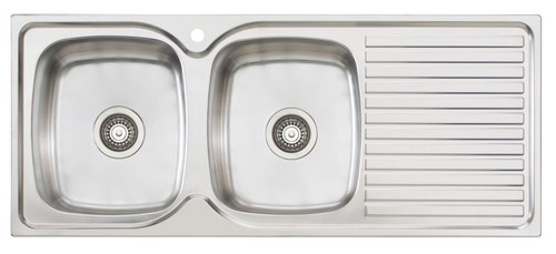 Endeavour Double Sink Bowl Left Hand Bowl 1 Tap Hole 1135mm