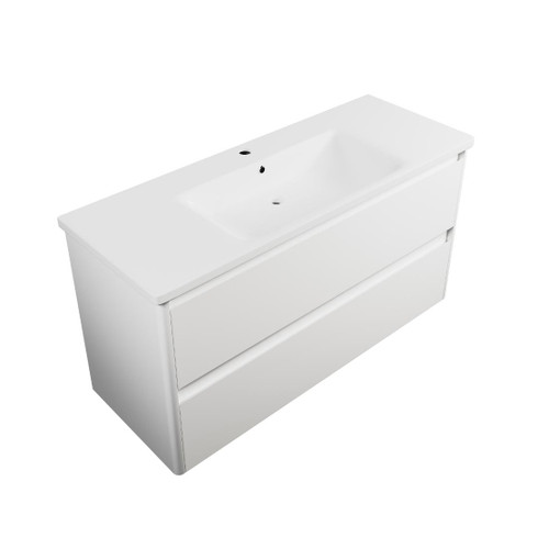Crawford Wall Hung Vanity 1200mm 2 Drawer Top And Bottom Matte White Ceramic Top