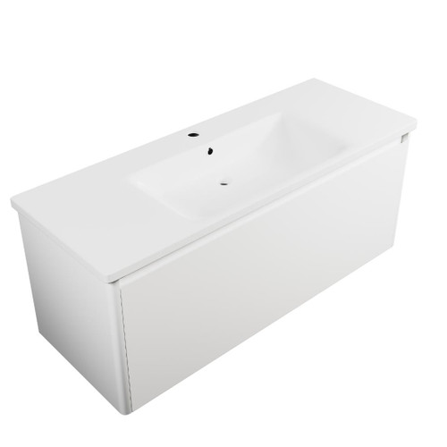 Crawford Wall Hung Vanity 1200mm 1 Drawer Top And Bottom Matte White Ceramic Top