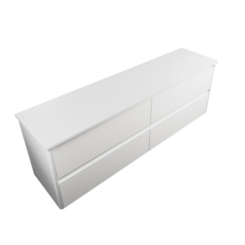 Crawford Wall Hung Vanity 1800mm 4 Drawer Double Bowl Matte White Solid Surface Top