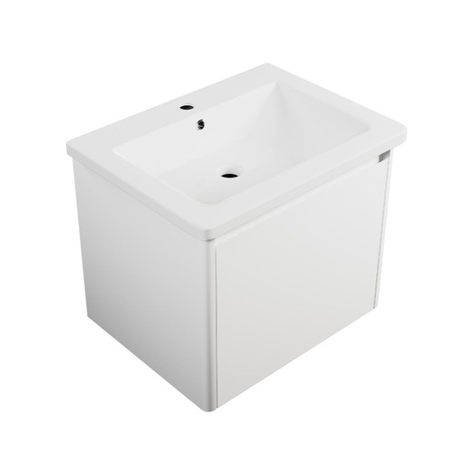 Crawford Wall Hung Vanity 600mm 1 Drawer Matte White Ceramic Top