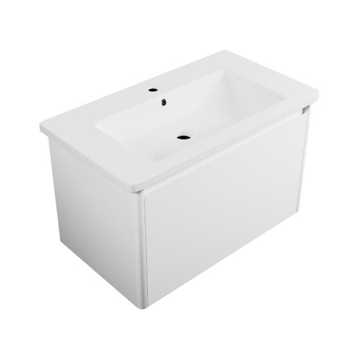 Crawford Wall Hung Vanity 800mm 1 Drawer Matte White Ceramic Top