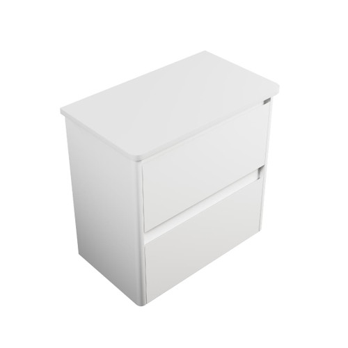Crawford Wall Hung Vanity 600mm 2 Drawers Top/Bottom Matte White Solid Surface Top 360mm Deep