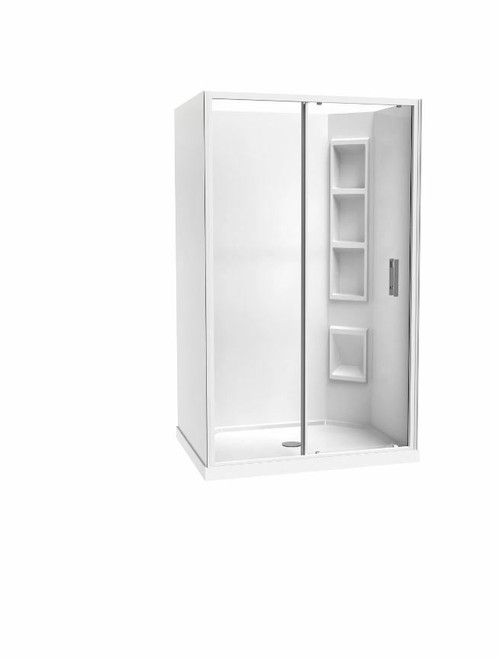 Cezanne Rectangle Right Moulded Wall Shower 1200 x 900mm Sliding Door 3 Sided White