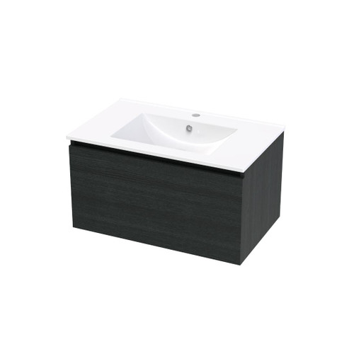 Pacific Rise Wall Hung Vanity 750mm Single Drawer Charred Oak
