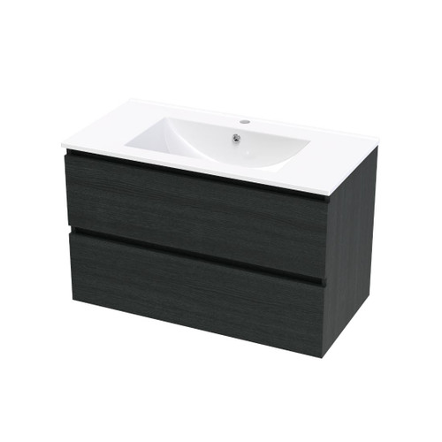 Pacific Rise Wall Hung Vanity 900mm Double Drawer Charred Oak