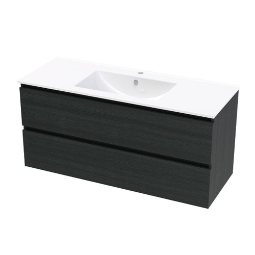 Pacific Rise Wall Hung Vanity 1200mm Double Drawer Charred Oak
