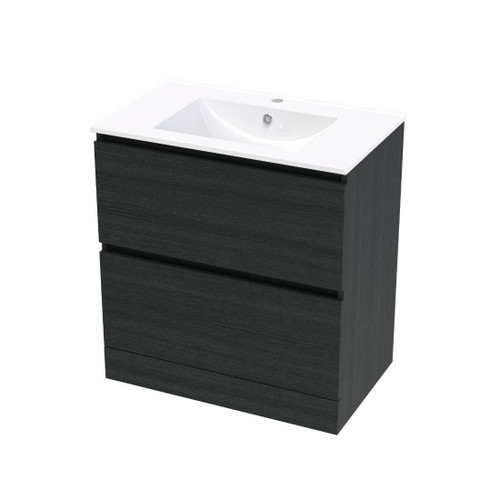 Pacific Rise Floor Standing Vanity 750mm Double Drawer Charred Oak