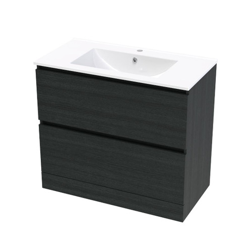 Pacific Rise Floor Standing Vanity 900mm Double Drawer Charred Oak