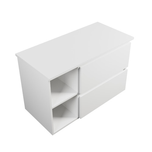 Carlton Module Wall Hung Vanity 950mm 2 Drawer Wall Hung Cabinet 650mm Gloss White + 300mm Left Hand Shelf