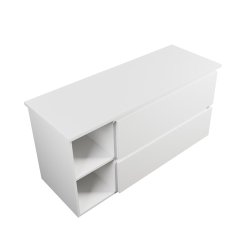 Carlton Module Wall Hung Vanity 1200mm 2 Drawer Wall Hung Cabinet 900mm Gloss White + 300mm Left Hand Shelf
