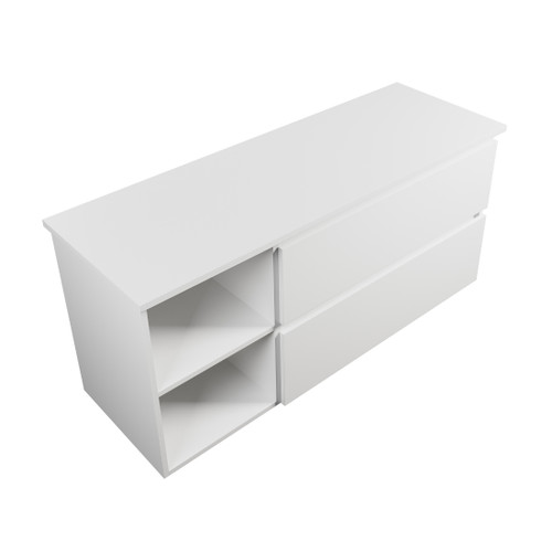 Carlton Module Wall Hung Vanity 1300mm 2 Drawer Wall Hung Cabinet 900mm Gloss White + 400mm Left Hand Shelf