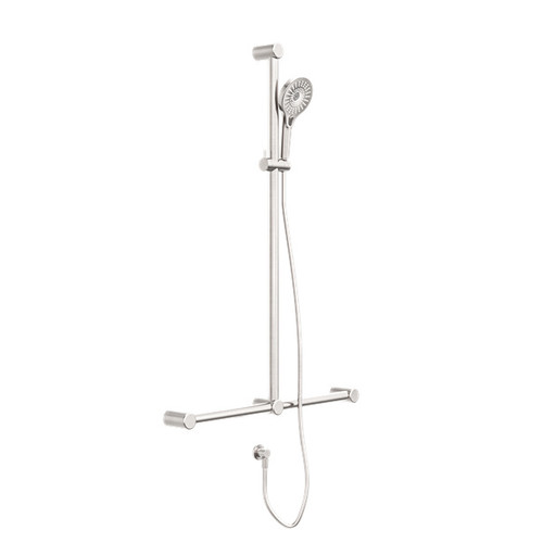 Mecca Care 32mm T Bar Grab Rail And Adjustable Shower Set 1100X750mm Brushed Nickel