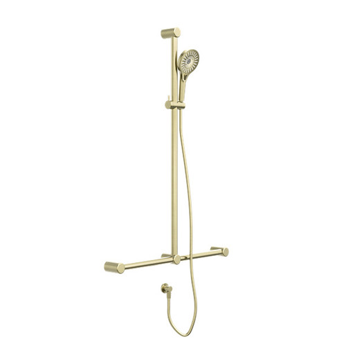 Mecca Care 32mm T Bar Grab Rail And Adjustable Shower Set 1100X750mm Brushed Gold