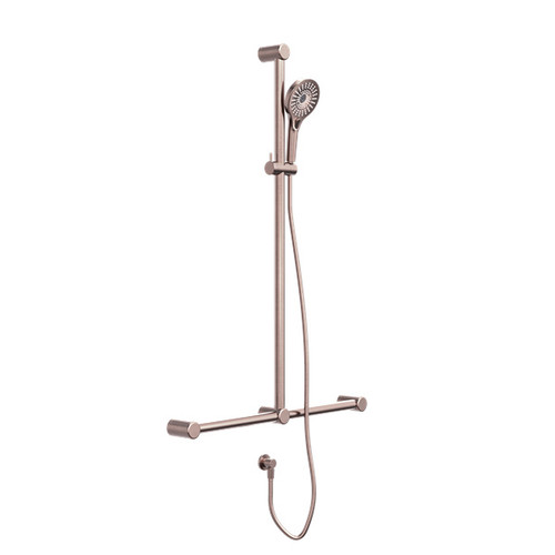 Mecca Care 32mm T Bar Grab Rail And Adjustable Shower Set 1100X750mm Brushed Bronze