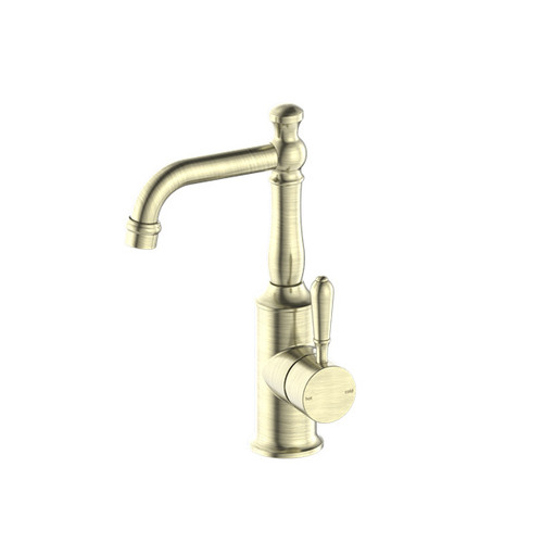 York Basin Mixer Aged Brass With Metal Lever