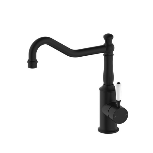 York Kitchen Mixer Hook Spout With White Porcelain Lever Matte Black
