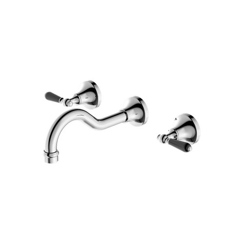 York Wall Basin Set With Black Porcelain Lever Chrome