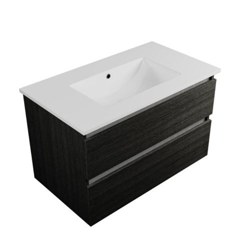 Armada Wall Hung Vanity 2 Drawer 900mm Black Rift